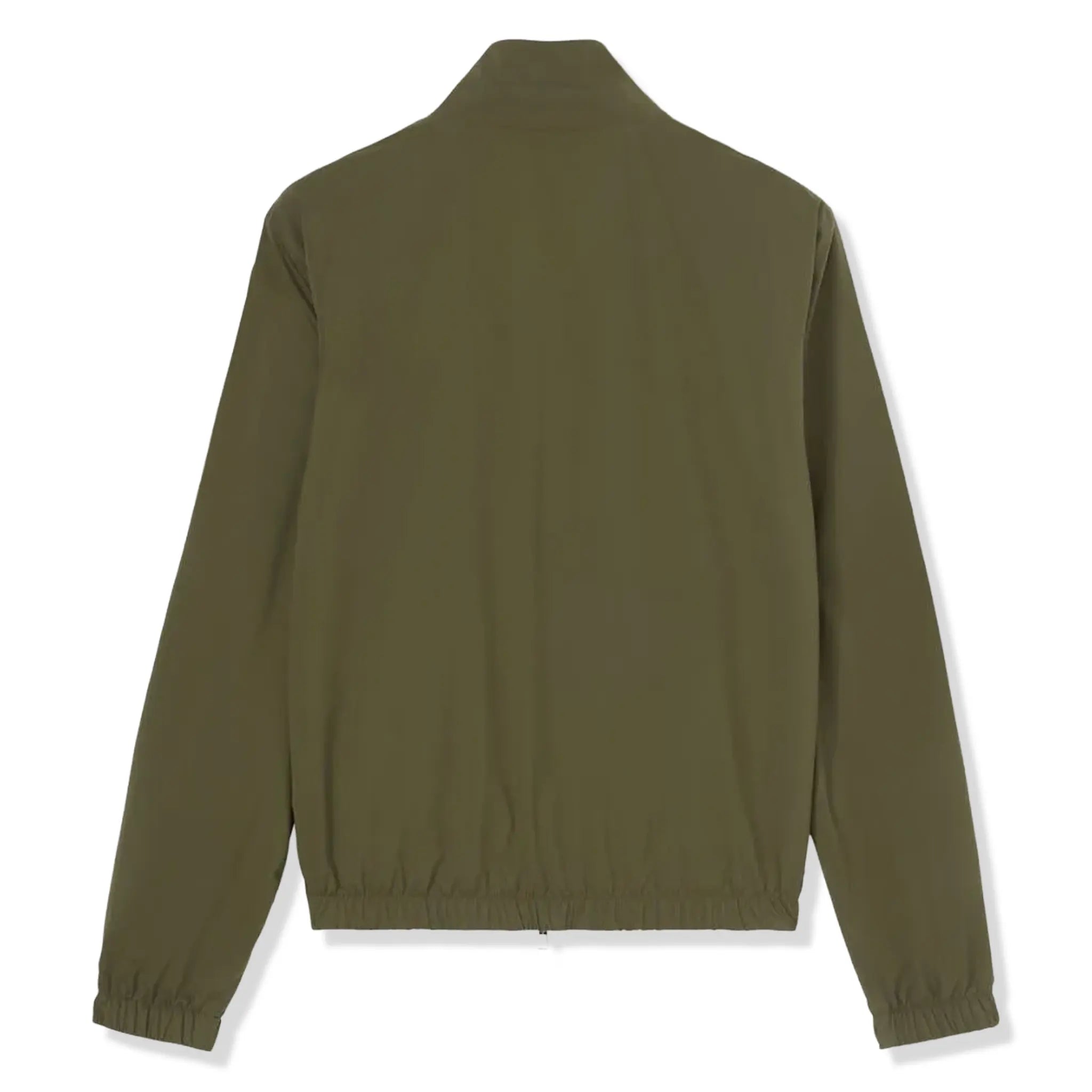 Back View of Loro Piana Windmate Storm System Dark Green Flannel Melange Bomber Jacket FAP9753_B5HA